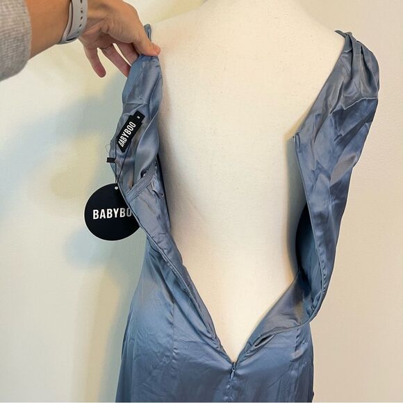 Babyboo Juliene Satin Maxi Dress in Dusty Blue NEW Size Medium - Picture 10 of 13